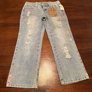 Younique NWT Juniors Size 1 Distressed Paint-Splatter‎ Straight-Leg Jeans
